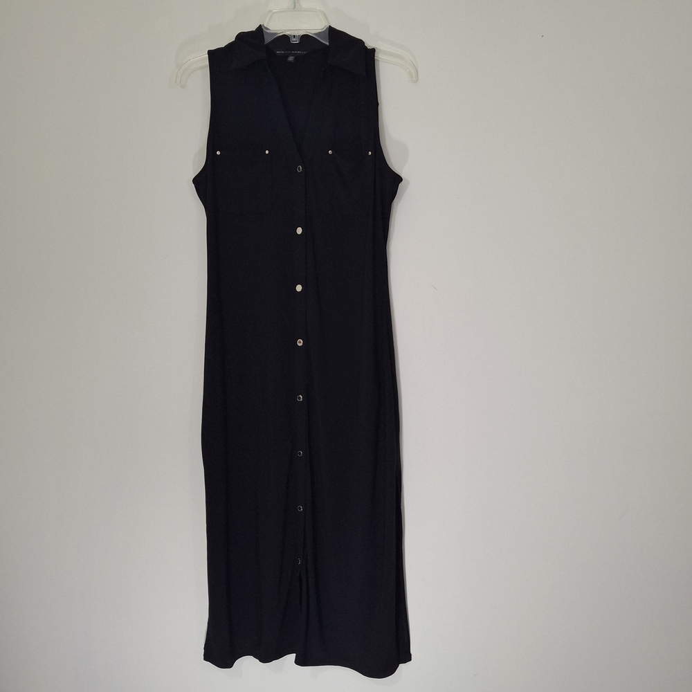 White House Black Market Button-Front Black Midi Dress